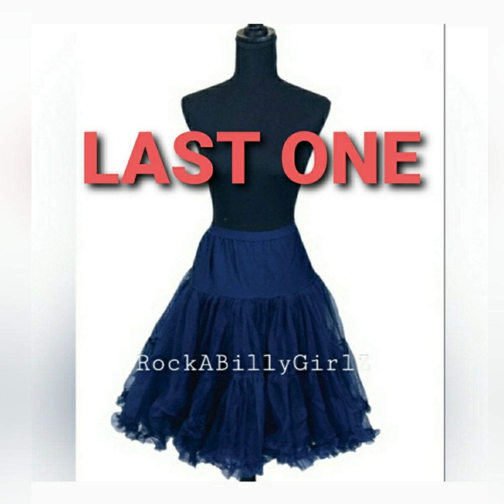 Tatyana Retro 1950s Navy Blue Crinoline Soft 25" Long Rockabilly Petticoat Skirt